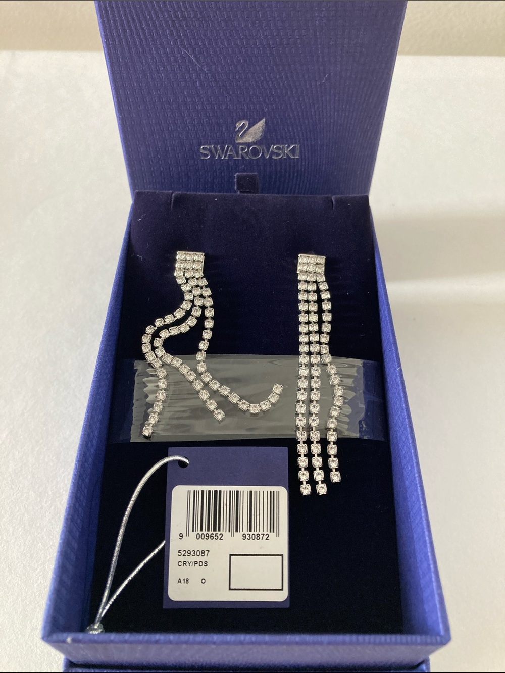 Swarovski palladium plated crystal long drop earrings